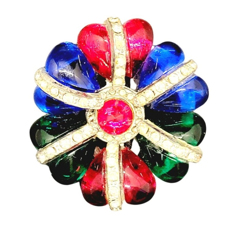 Vintage antique poured glass cabochon heart shaped with rhinestones fur dress cl